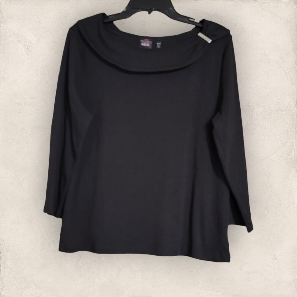 Rafaella Black Boat Neckline Silver-Tone Accent 3 / 4  Sleeves Size X-Large